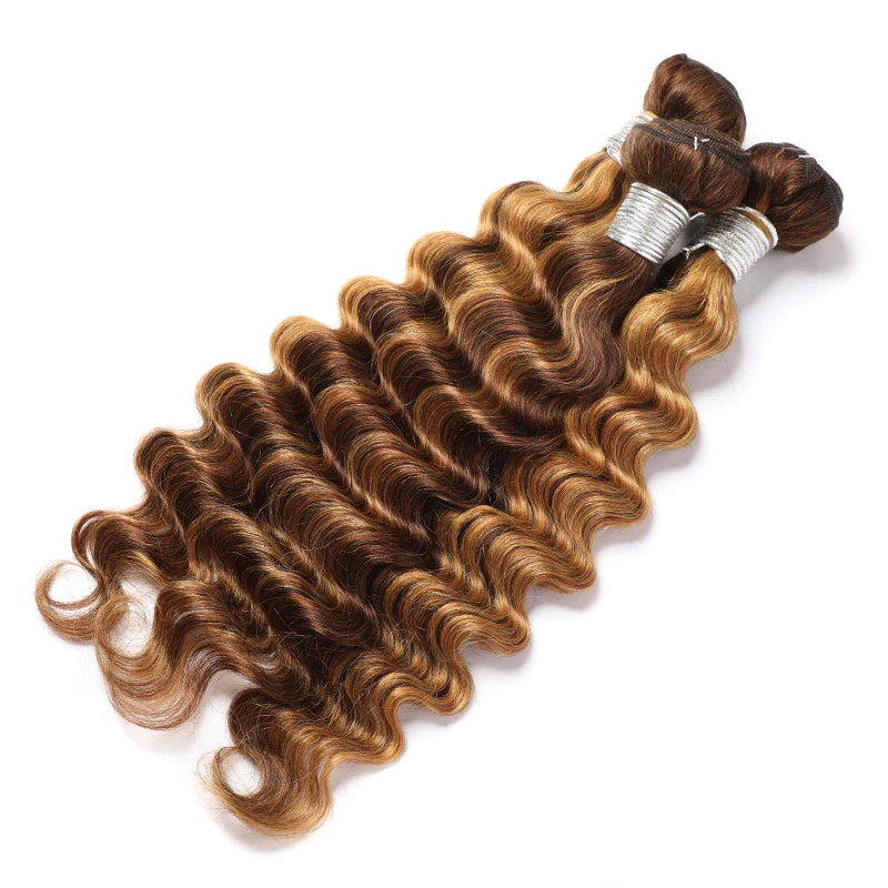 Highlight P4/27 Loose Deep Wave 3 Bundles With 4x4 Lace Closure 100% Real Human Hair