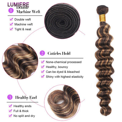 Highlight P4/27 Loose Deep Wave 3 Bundles With 4x4 Lace Closure 100% Real Human Hair