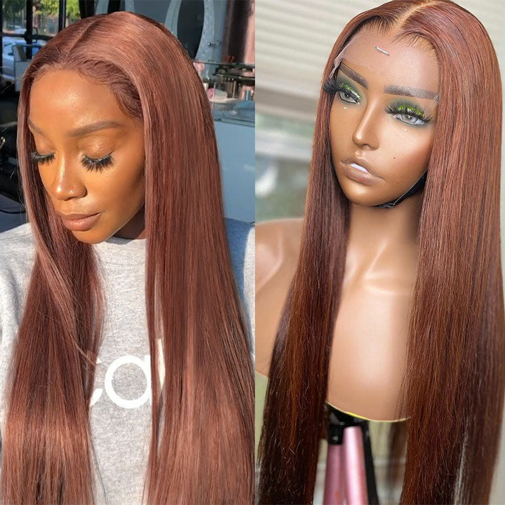 Long Straight Copper Brown Human Hair Lace Wig ModernShow