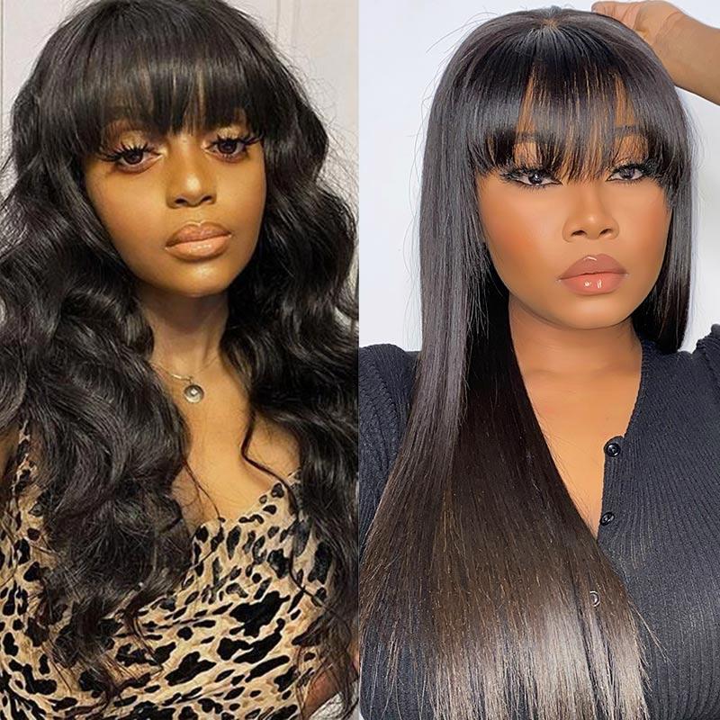 Buy 1 Get 1 Free 2 Wigs Modern Show Glueless Human Hair Wigs With Bangs Brazilian Hair Wigs ModernShow