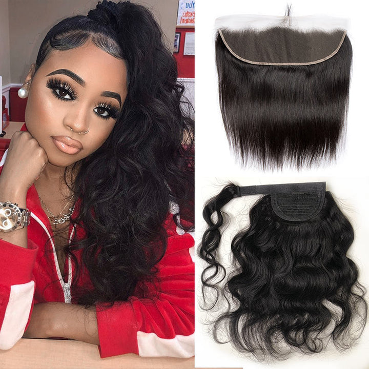 Sleek Body Wave lace Frontal With Ponytail Remy Human Hair Wrap Around Velcro Ponytail Extensions Human Hair ModernShow