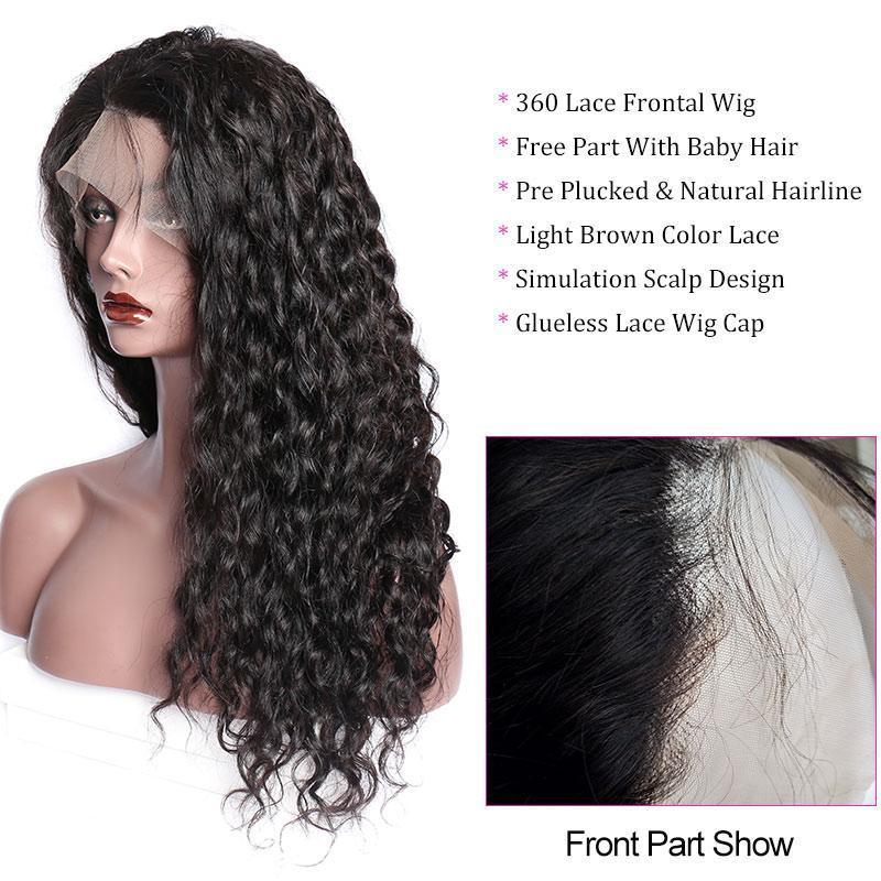 Peruvian Water Wave Remy Human Hair 360 Transparent Lace Frontal Wigs 150 Density Black Wet and Wavy 360 wigs ModernShow