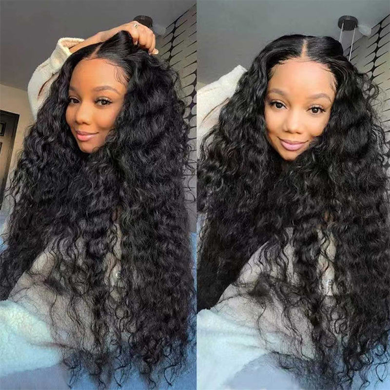 Women's Curly water wave shops wig Hd transparent lace front wig pre plucked with baby