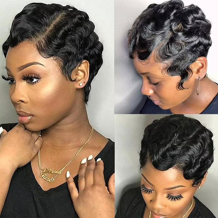 Short Mommy Hair Wig Finger Wave 100 Human Hair Wigs Guleless Pixie Cut Wig ModernShow