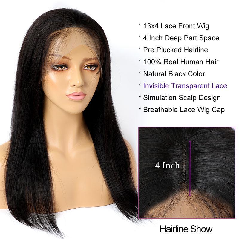 Affordable HD Transparent 13x4 Lace Frontal Wig Natural Black Brazilian Straight Human Hair Wigs Pre Plucked 13x4 Lace Wigs ModernShow