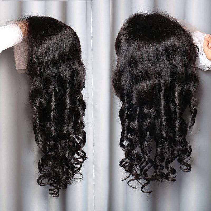 Natural Black Human Loose Wave 13X4 Transparent Lace Frontal Human Hair Wigs Pre Plucked With Perfect Hairline For Black Women ModernShow